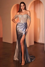 LANA GOWN - EMBELLISHED OFF THE SHOULDER SATIN GOWN