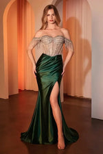 LANA GOWN - EMBELLISHED OFF THE SHOULDER SATIN GOWN