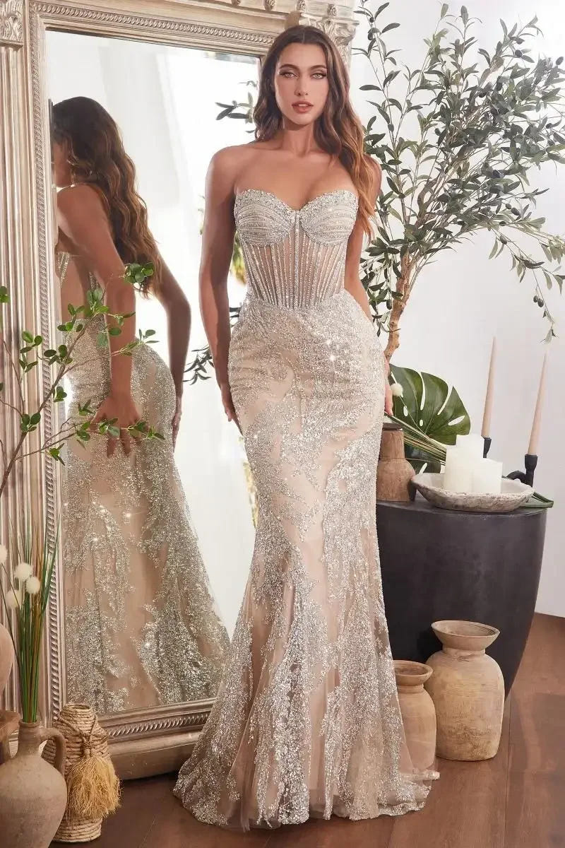 Celestial Gown - Silver Nude - CRYSTAL EMBELLISHED GOWN