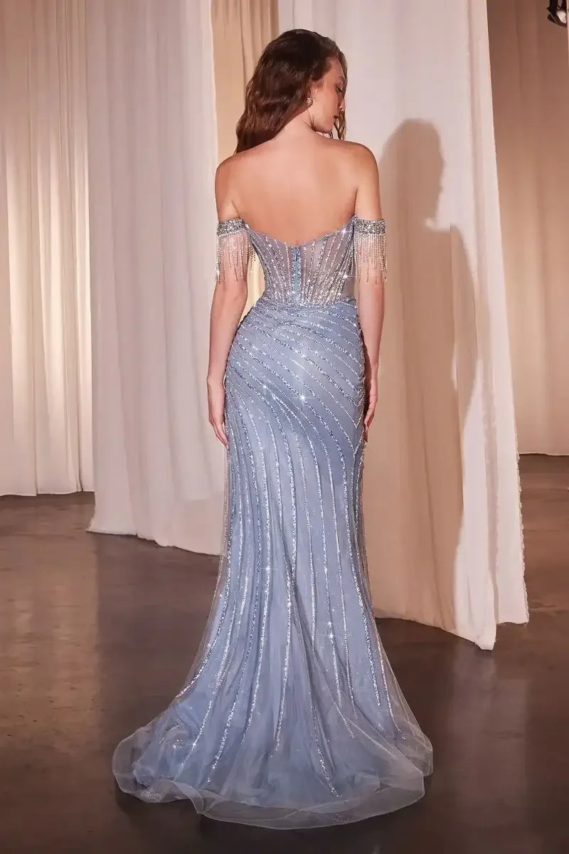 Paris Gown - FULLY EMBELLISHED OFF THE SHOULDER EVENING GOWN