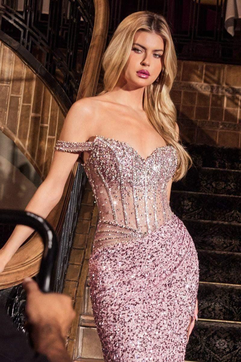 LENNOX GOWN - OFF THE SHOULDER SEQUIN FITTED DRESS