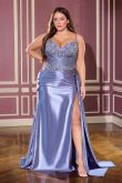 Hattie Gown - Beaded Bodice Metallic Satin Dress