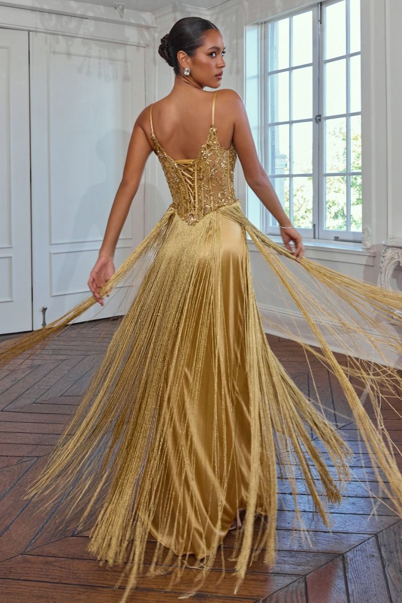 Ladivine CDS580 Zephyra Gown in Gold, back view | Lady Black Tie