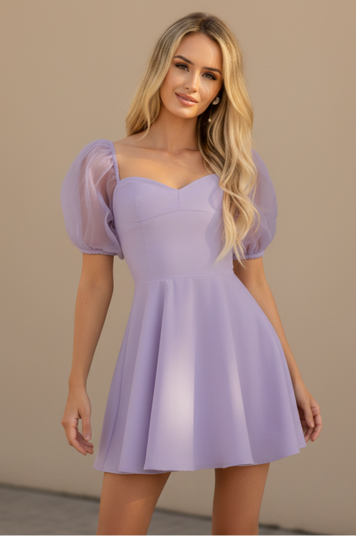 Size Small, Chloe Puff Sleeve Mini Dress - Lilac - FINAL SALE