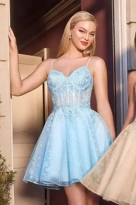 JOLEEN MINI DRESS - FLORAL LACE & TULLE A-LINE COCKTAIL DRESS