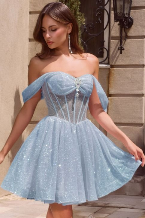 Audrina Mini Dress - Glitter Corset Cocktail Dress