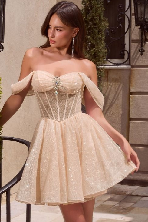 Lady Black Tie - Audrina Mini Dress - Glitter Corset Cocktail Dress