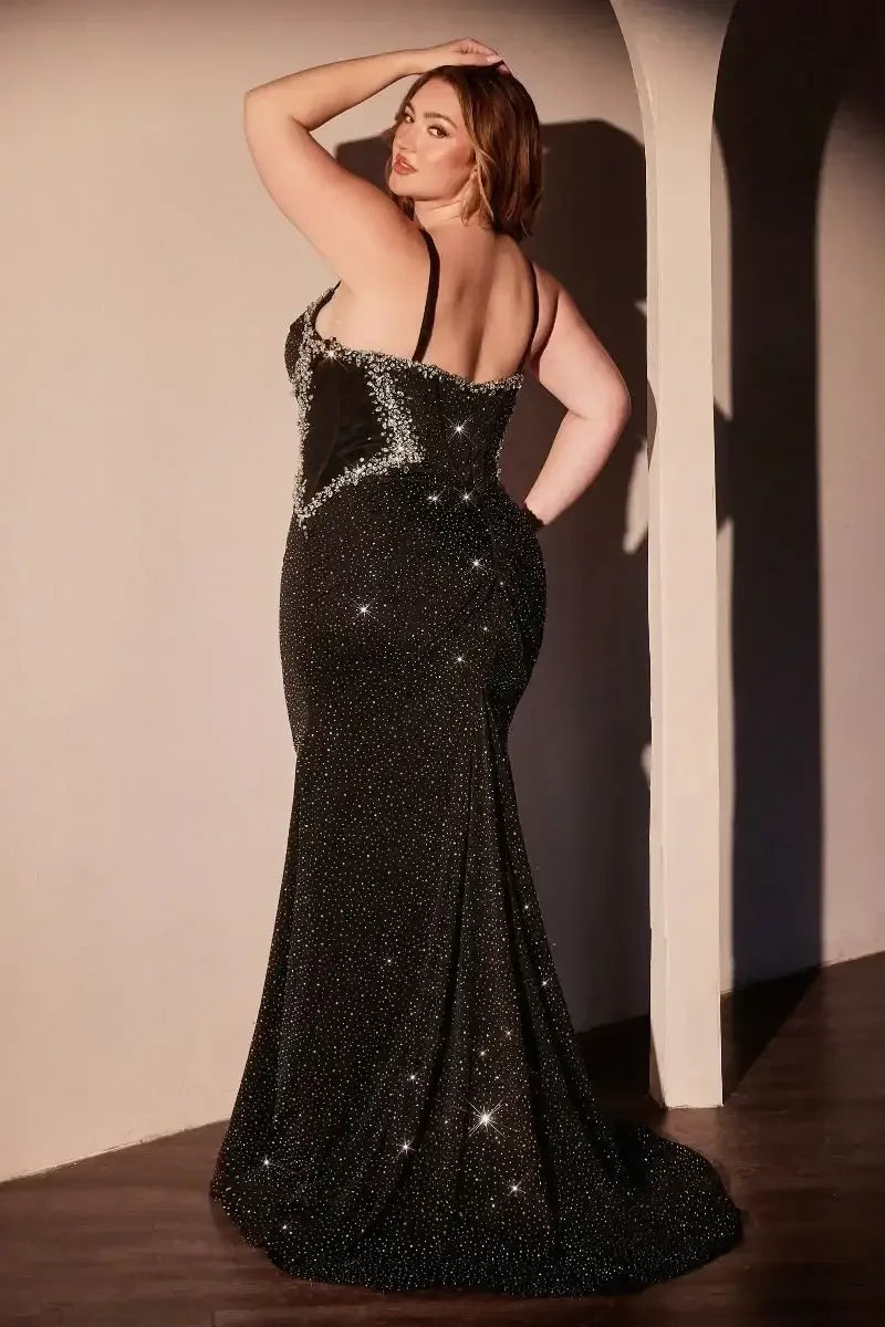 ETTA GOWN - RHINESTONE EMBELLISHED STRAPLESS DRESS - BLACK
