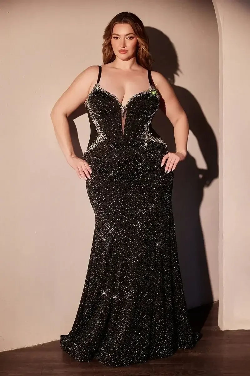 ETTA GOWN - RHINESTONE EMBELLISHED STRAPLESS DRESS - BLACK