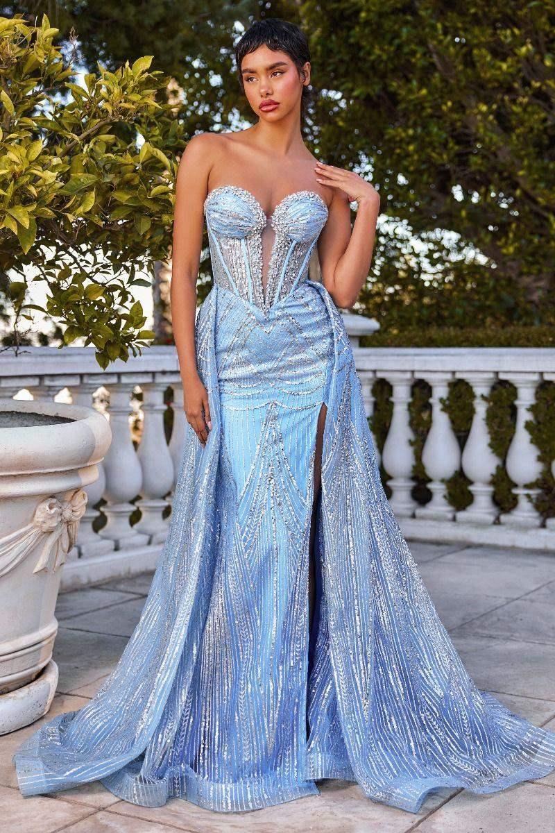 HOLLIS GOWN - STRAPLESS GLITTER PRINTED GOWN & OVERSKIRT