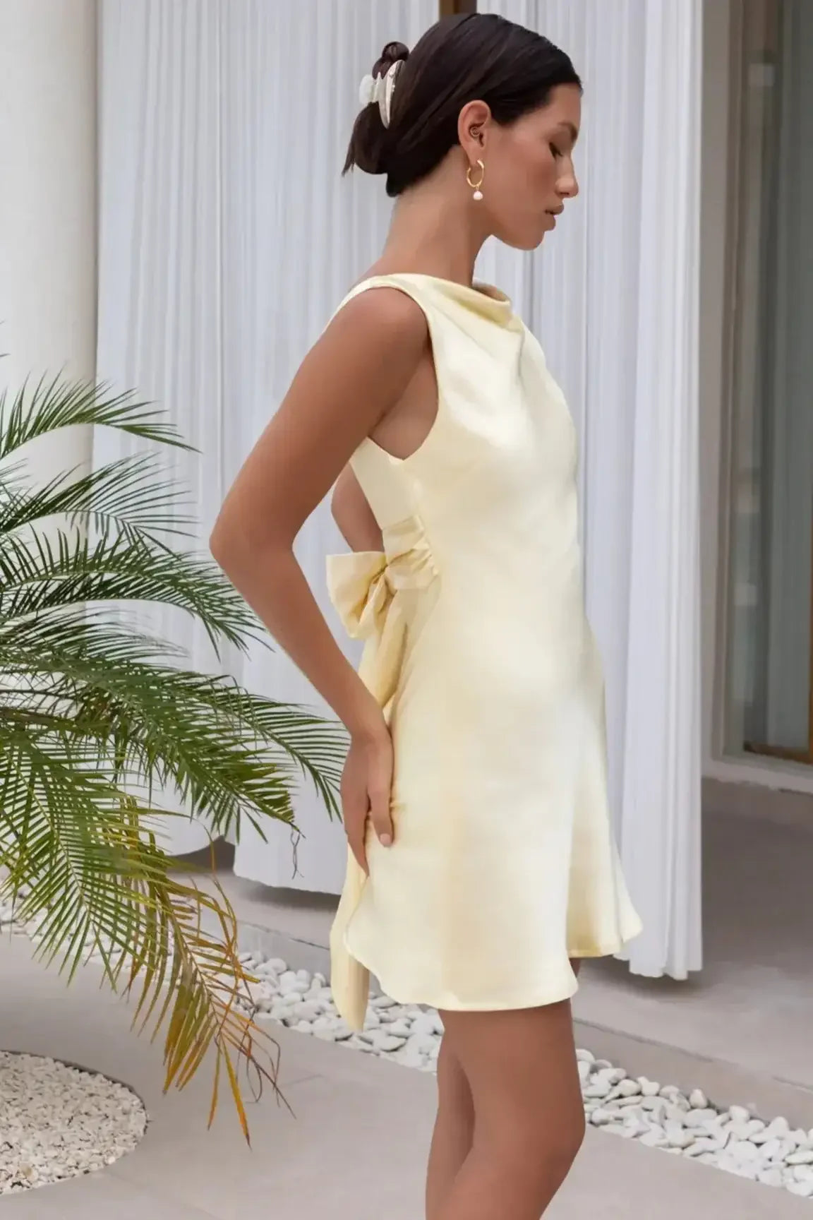 Cory Satin Mini Dress - Lemon Yellow