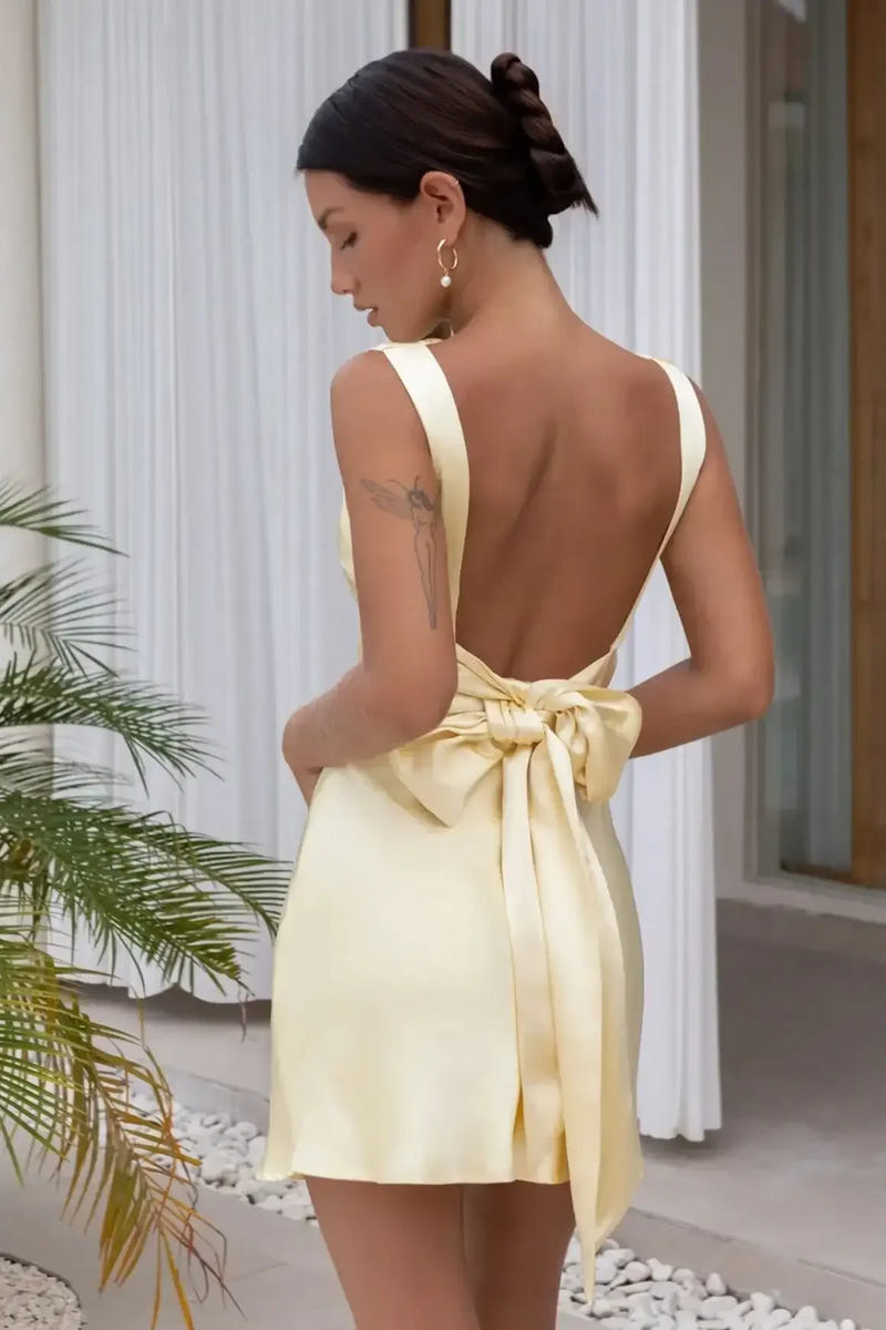 Cory Satin Mini Dress - Lemon Yellow