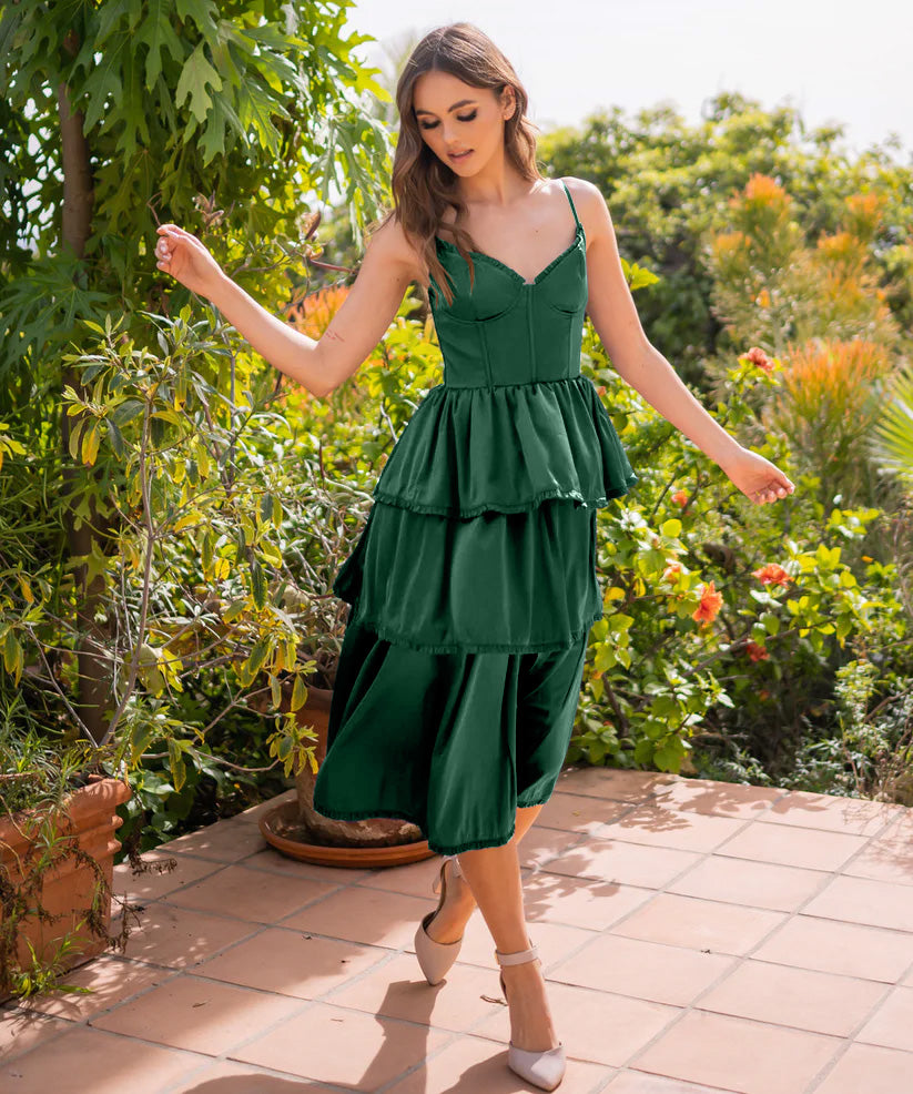 Emerald Maeve Corset Midi Dress Elegant Formal Wear | Lady Black Tie Small Emerald Maeve Corset Midi Dress Elegant Formal Wear | Lady Black Tie Small