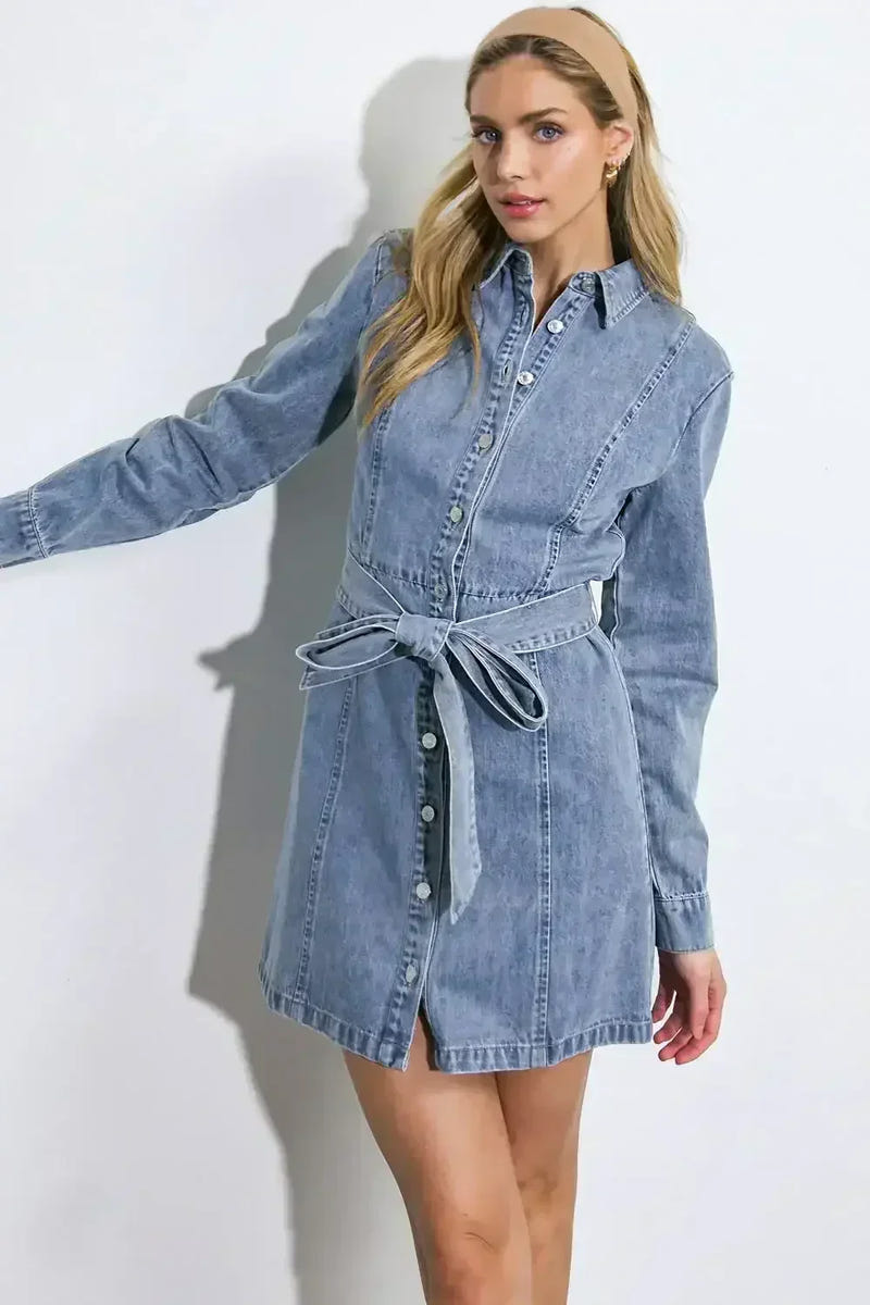BE A LIGHT - LONG SLEEVE DENIM MINI SHIRT DRESS