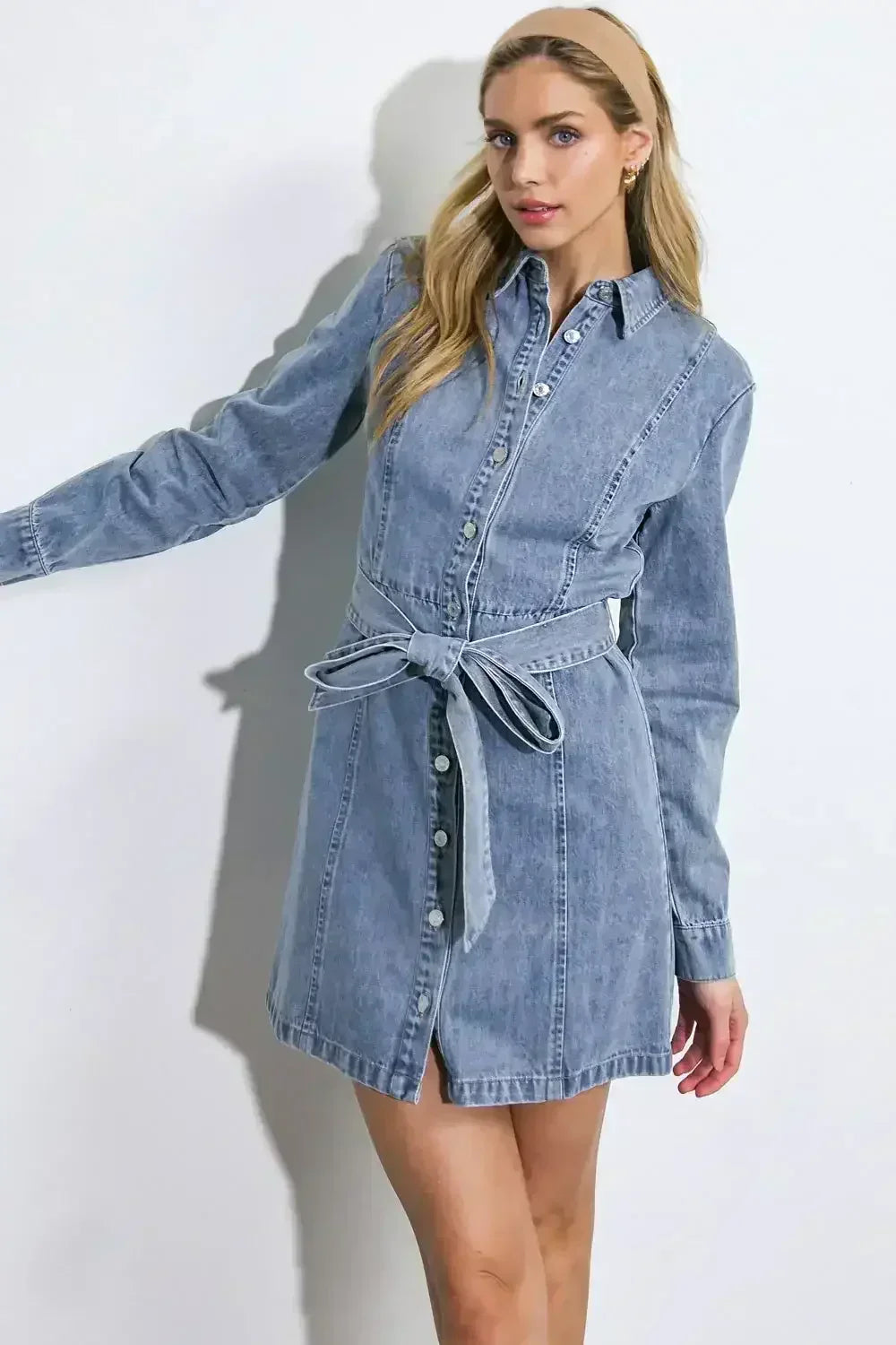 BE A LIGHT - LONG SLEEVE DENIM MINI SHIRT DRESS - FINAL SALE