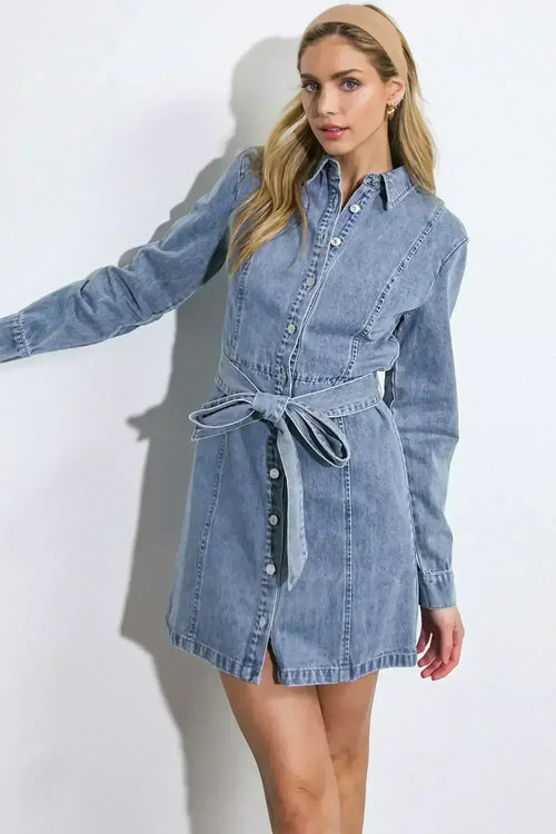 BE A LIGHT - LONG SLEEVE DENIM MINI SHIRT DRESS