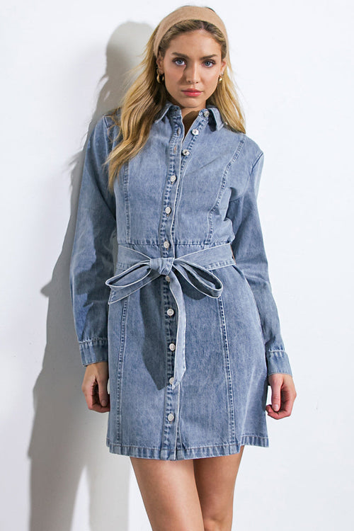 BE A LIGHT - LONG SLEEVE DENIM SHIRT DRESS