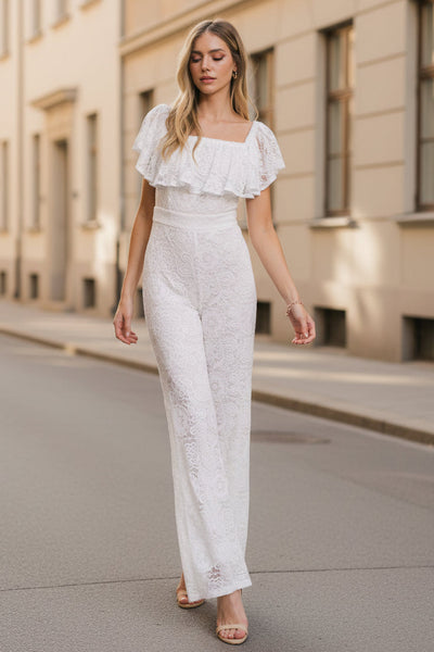 Fate Intervenes White Lace Jumpsuit | Elegant Off Shoulder