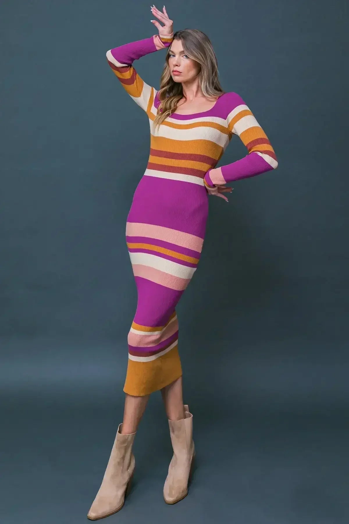 URBAN STRIPES - SWEATER DRESS - MAGENTA