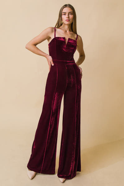 TWILIGHT HOUR - V-NOTCH VELVET JUMPSUIT