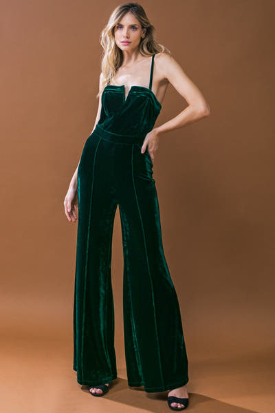 TWILIGHT HOUR - V-NOTCH VELVET JUMPSUIT