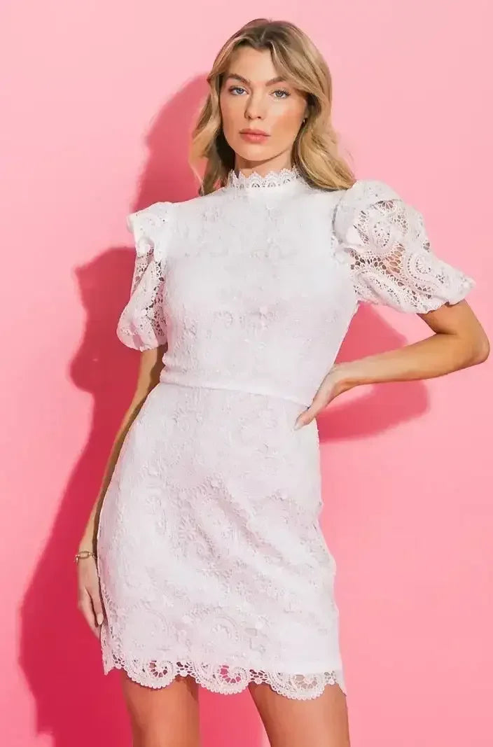 GLORIA LACE MINI DRESS - WHITE