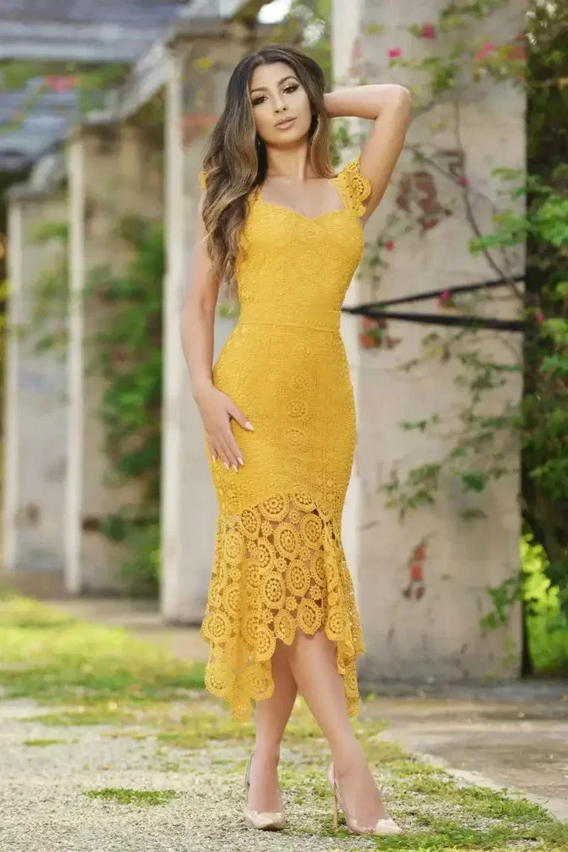 Size 2, Giselle Dress - Mustard Lace Dress - FINAL SALE