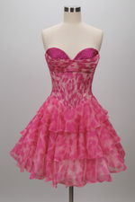 26455 - Ava Presley - Strapless Hot Pink Leopard Print Mini Dress