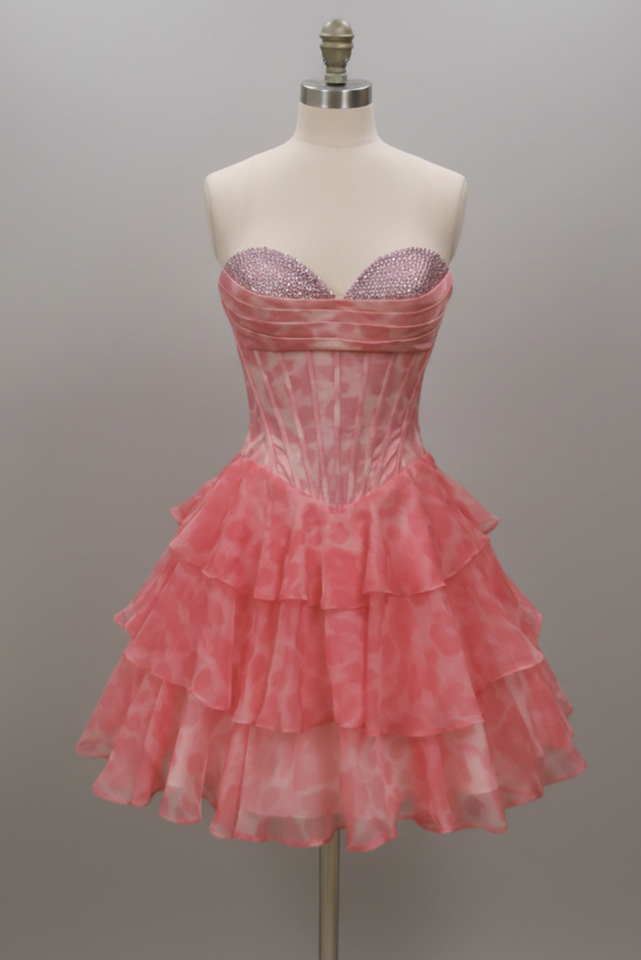 26455 - Ava Presley - Strapless Blush Pink Leopard Print Mini Dress