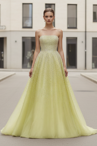 42500 - Ava Presley - Strapless A-line Pearl Embellished Dress