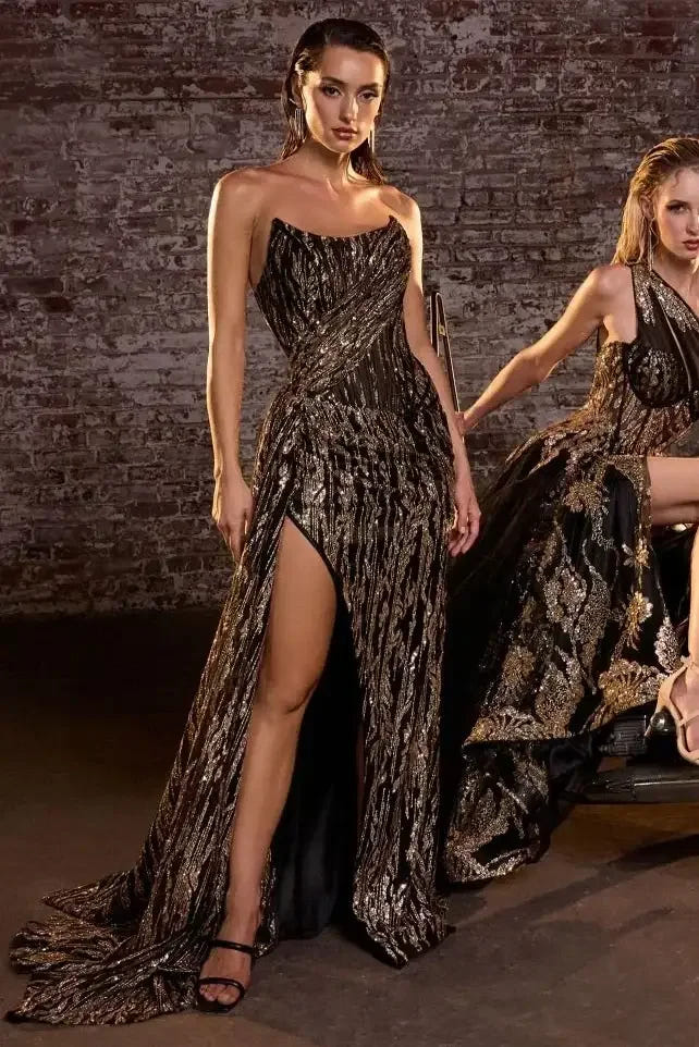 Stevie Gown - Strapless Fitted Glitter-Embellished Gown