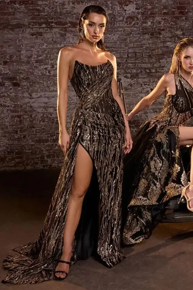 Stevie Gown - Strapless Fitted Glitter-Embellished Gown