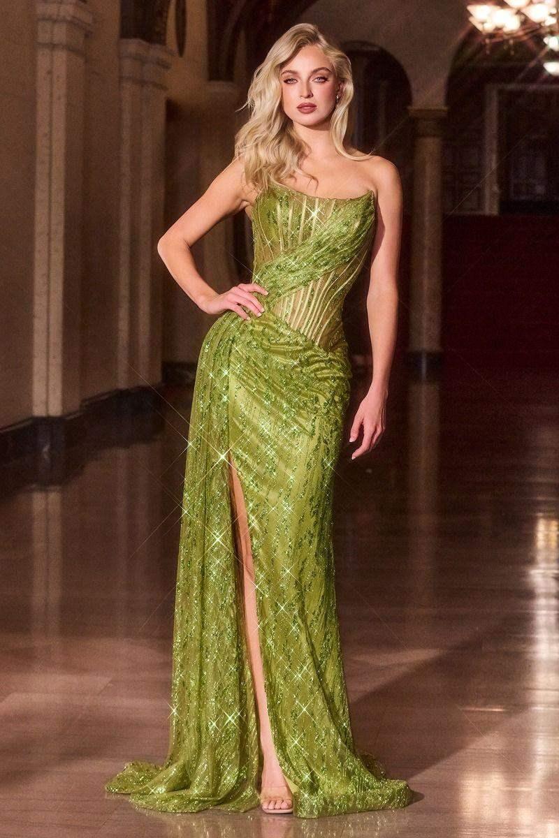 Stevie Gown - Strapless Fitted Glitter-Embellished Gown