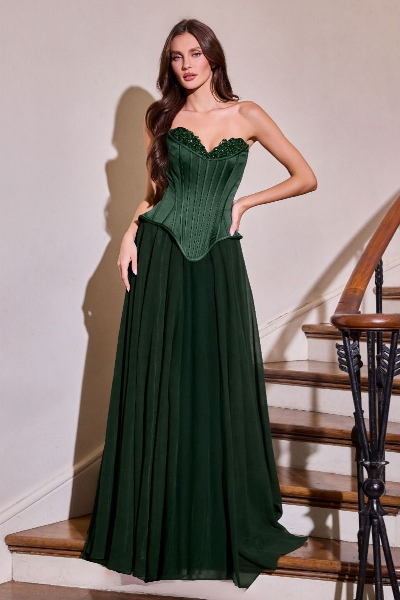 corset dress with scarf Elsa Strapless Corset A-Line Wedding Dress with Neck Scarf in Crepe & Chiffon | Bone and Grey Bridal