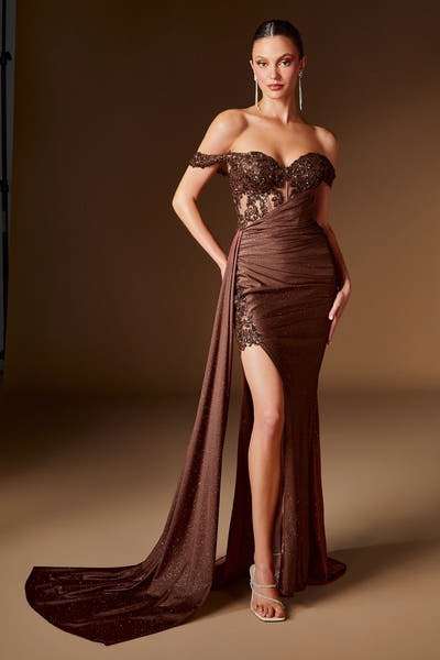 Angelina Gown - Embellished Corset Glitter Jersey Gown