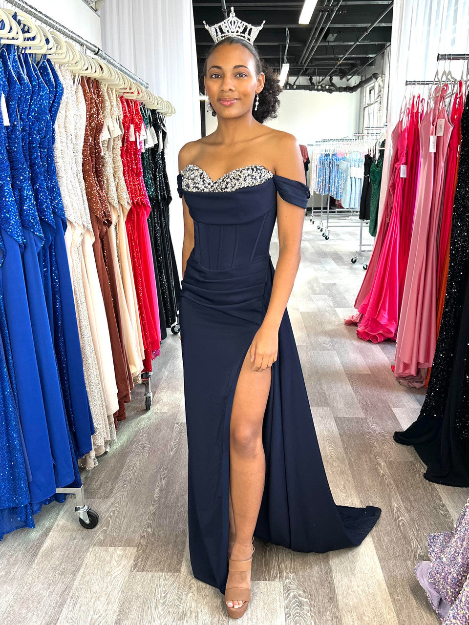 Velvi - Katrina Gown - Navy - Corset Dress with Crystal Detail - Size 8 Velvi - Katrina Gown - Navy - Corset Dress with Crystal Detail - Size 8
