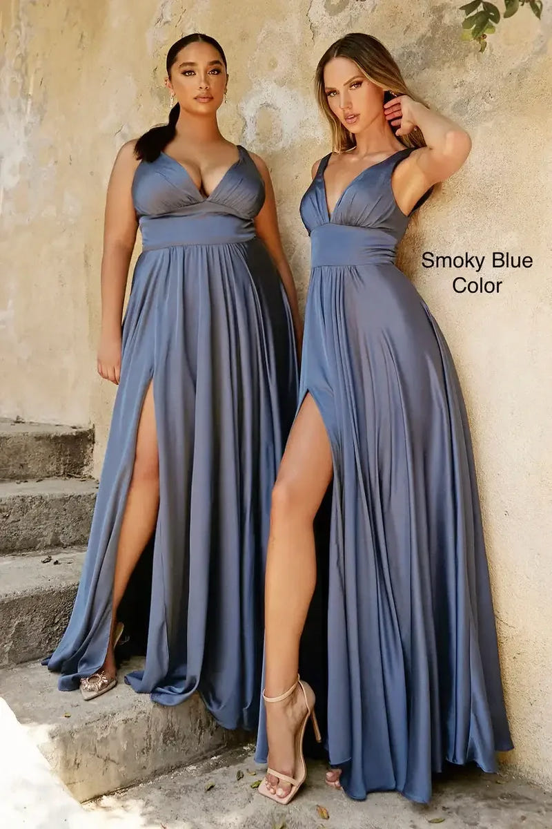 Kinsley Gown - SMOKY BLUE - Soft Satin A-line Dress