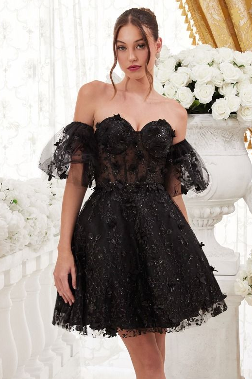 black mini dress tulle Mock Neck Tiered Tulle Mini Dress