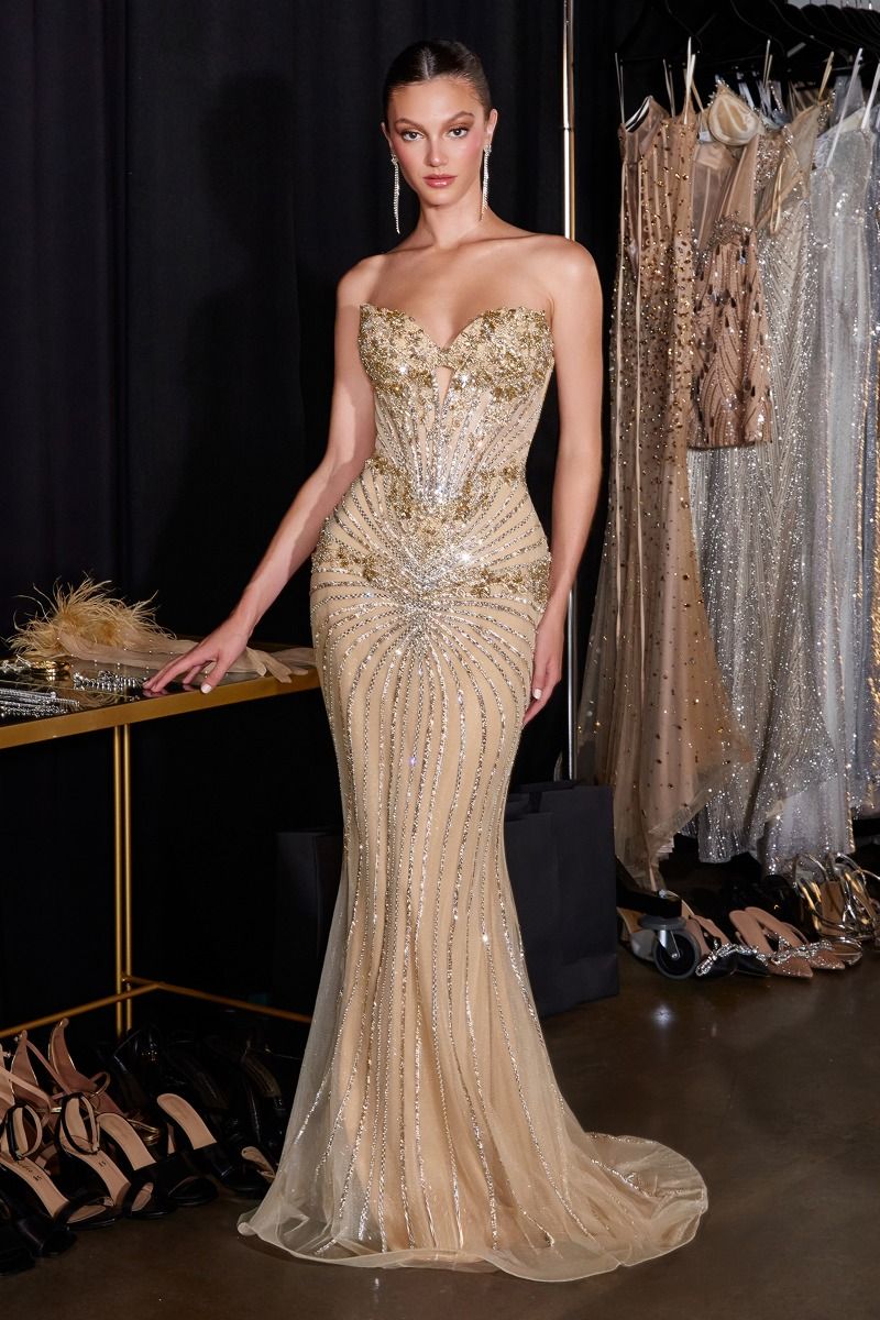 Uma Gown – Strapless Beaded Mermaid Evening Dress