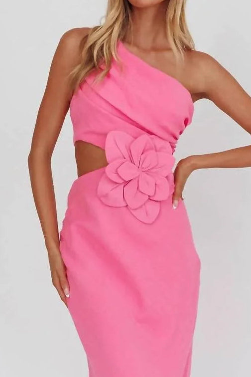 Lindsay Maxi Dress - Hot Pink One Shoulder Dress
