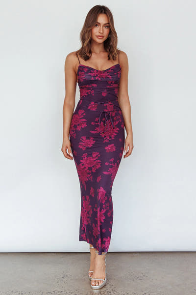 Size XS, Moana Floral Maxi Dress - Grape - FINAL SALE