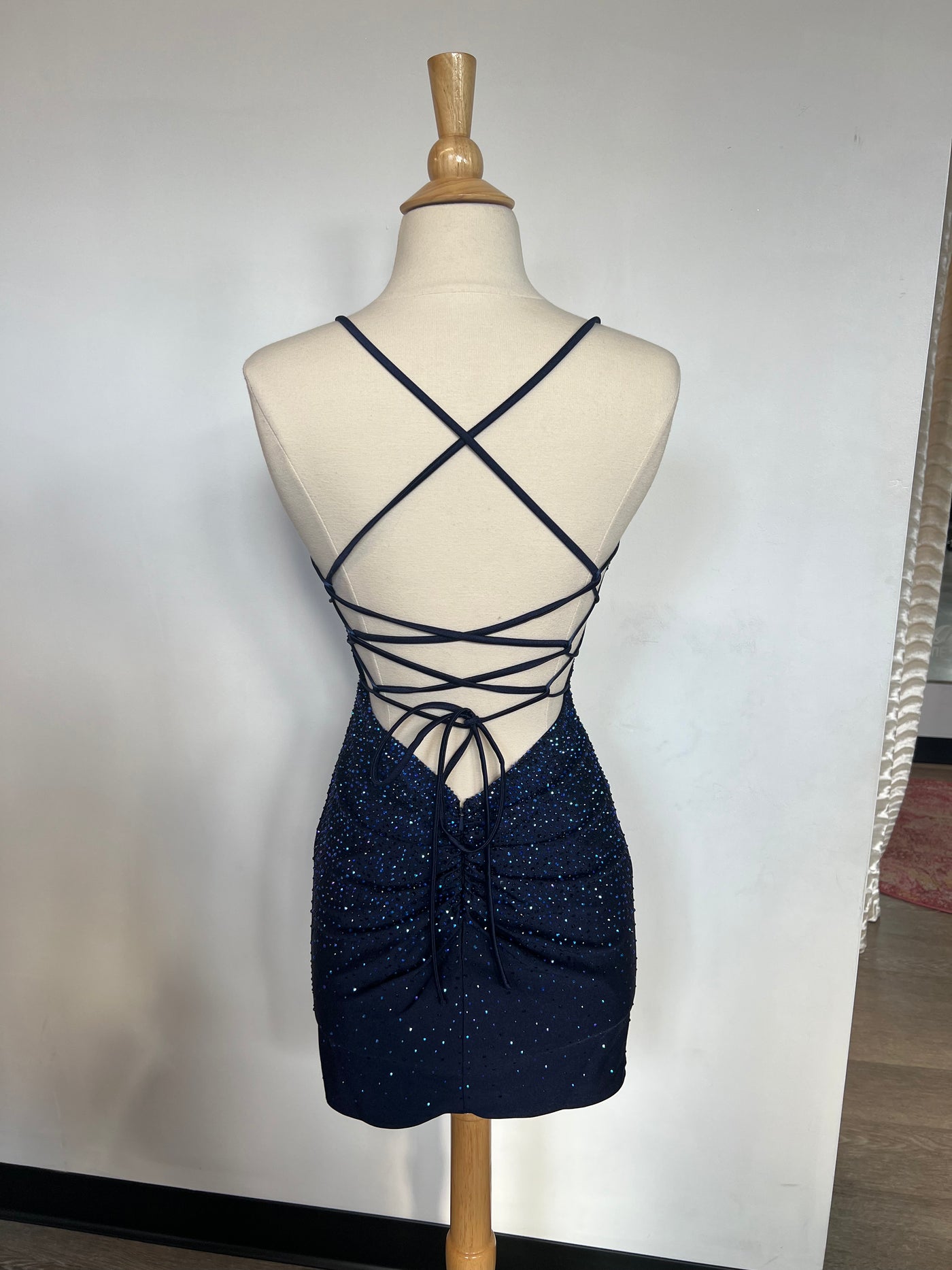 NOVALEE MINI - NAVY - HOT STONE LACE-UP DRESS