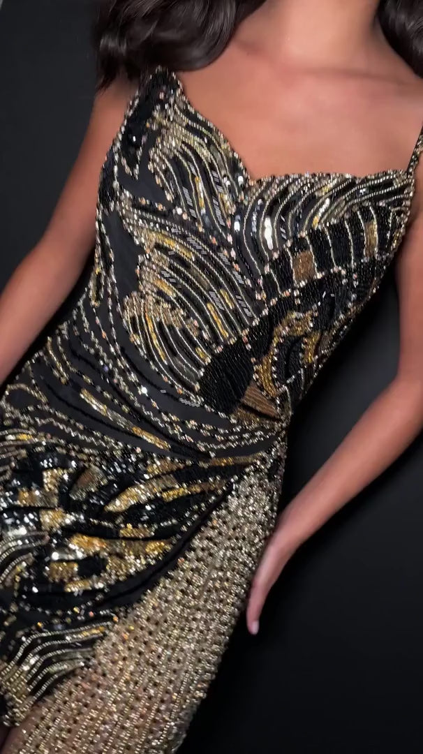 black and gold sequin dress