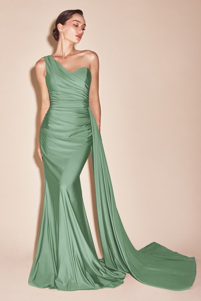 SHANNON GOWN - ONE SHOULDER STRETCH SPANDEX SATIN DRESS