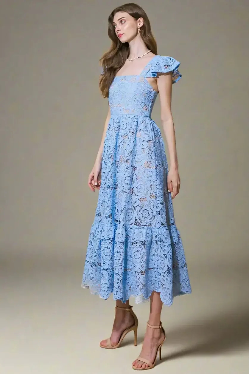 STILL THINKING LACE MIDI DRESS