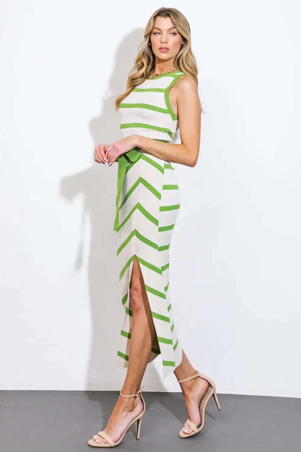 WENDI STRIPED KNIT MIDI DRESS