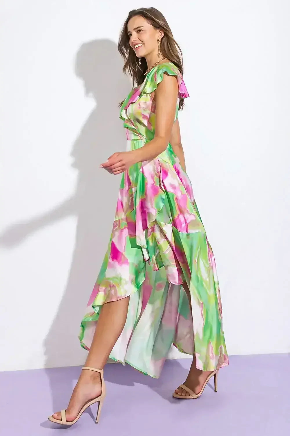 LA BABE SATIN WRAP STYLE MAXI DRESS