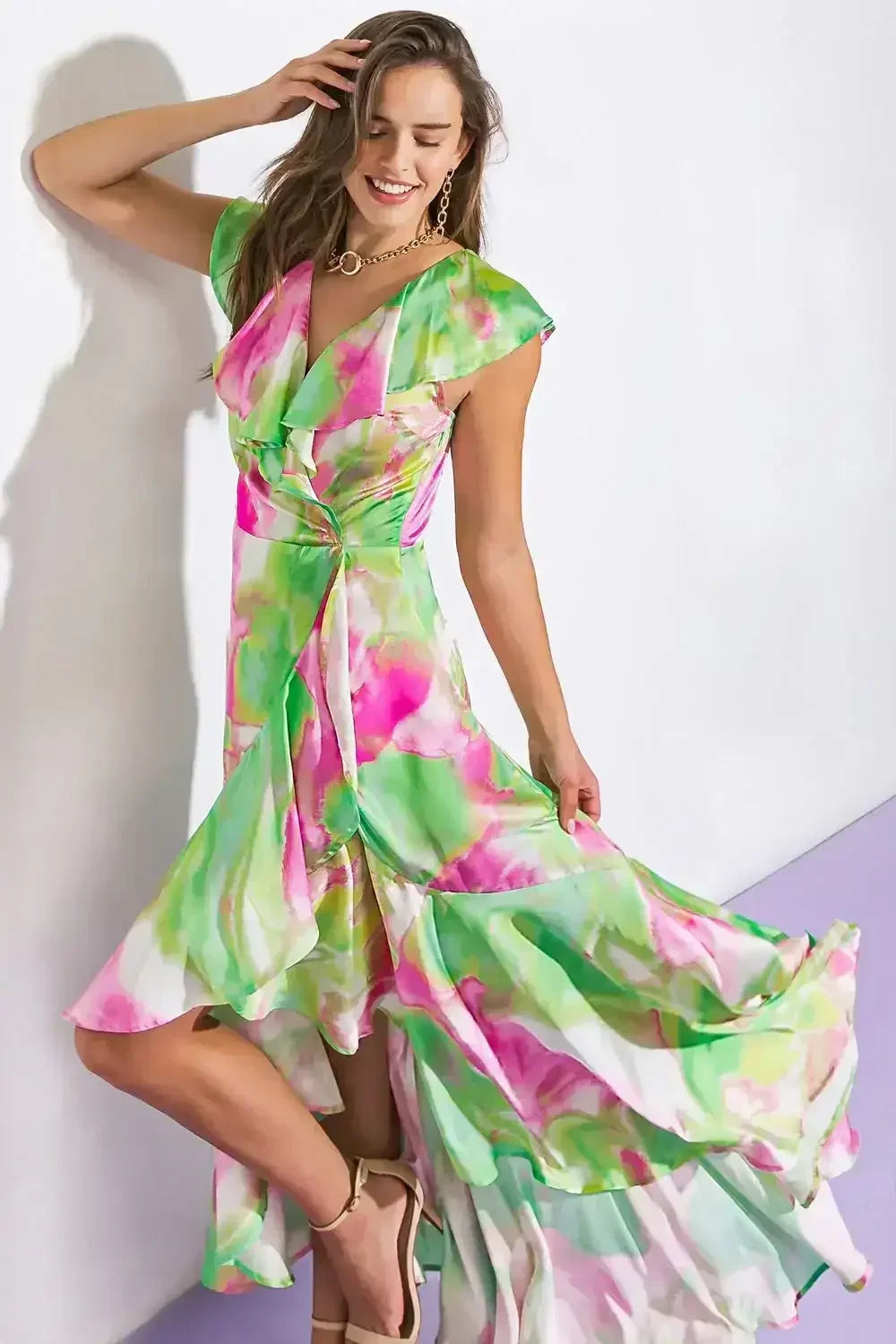 LA BABE SATIN WRAP STYLE MAXI DRESS