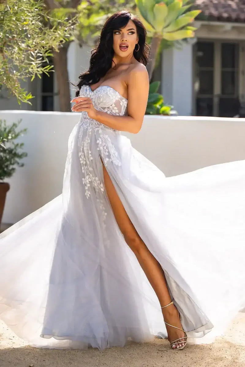 SOLAINE GOWN - HAZE BLUE - STRAPLESS CORSET A-LINE DRESS