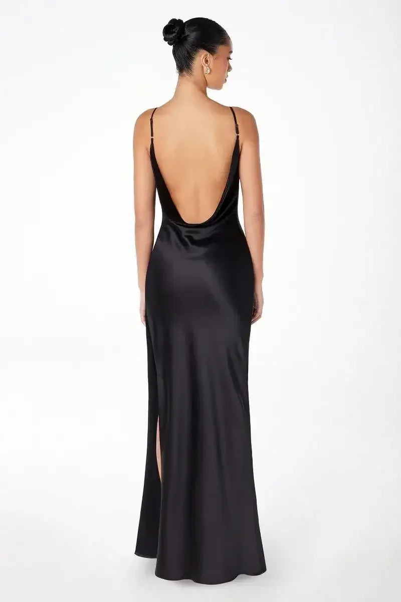Lina Satin Cowl Neck Maxi Dress with Draped Back